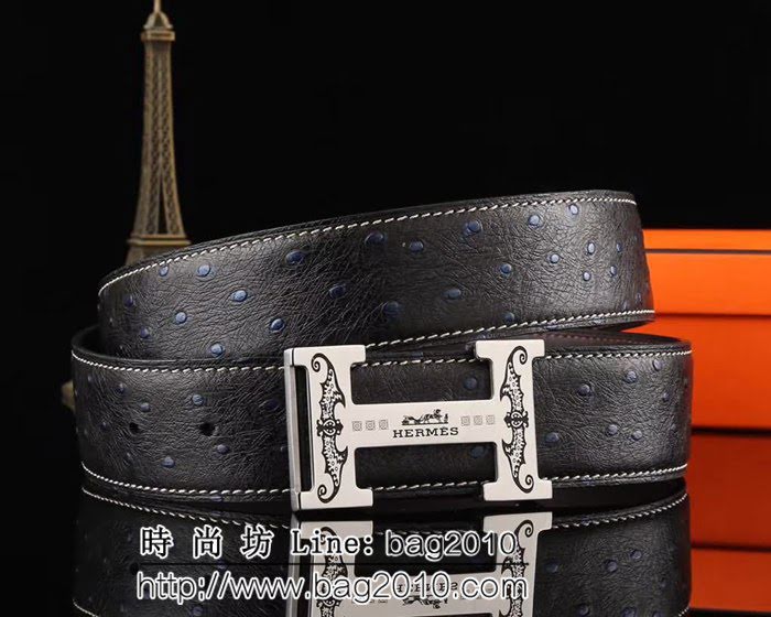 愛馬仕HERMES 海外代購最熱系列 原版鴕鳥皮紋 高端男士皮帶 HHG1671